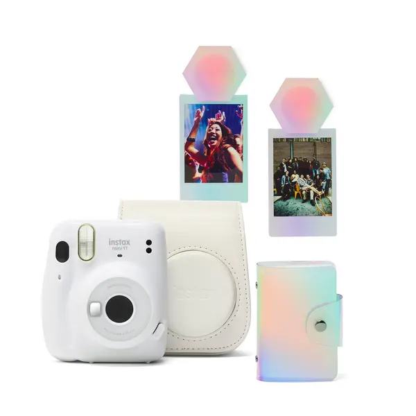 Image of Fujifilm Fujifilm Instax Mini 11 Instant Camera Kit with Case, 10 shot Macaron Film, Iridescent Album & Magnets - Ice White 70100155649