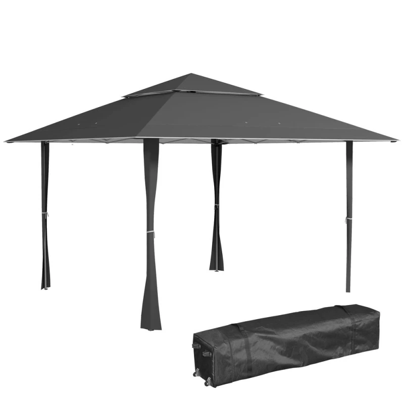 Image of Outsunny 4 x 4m Outdoor Pop-Up Canopy Tent Gazebo Adjustable Legs Bag Dark Grey - Dark Grey - Outsunny 84C-229V01CG
