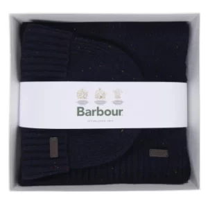 Image of Barbour Mens Carlton Fleck Beanie and Scarf Gift Set Navy One Size