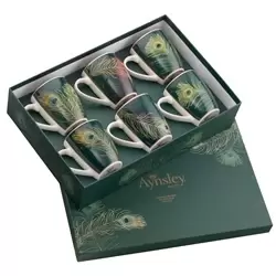 Image of Peacock Feather Mugs Set of 6 in Hat Box