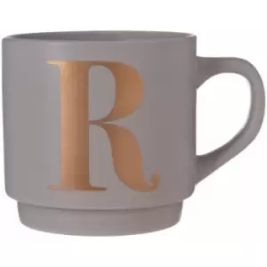 Image of Premier Housewares Grey R Letter Mug Ceramic Coffee Mug Tea Cup Modern Cappuccino Cups With Grey Finish And Curved Handle 450 ML w13 x d9 x h9cm