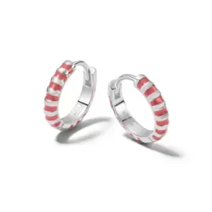 Image of Daisy London 925 Sterling Silver Coral Fine Stripe Huggie Hoop Earrings Sterling Silver