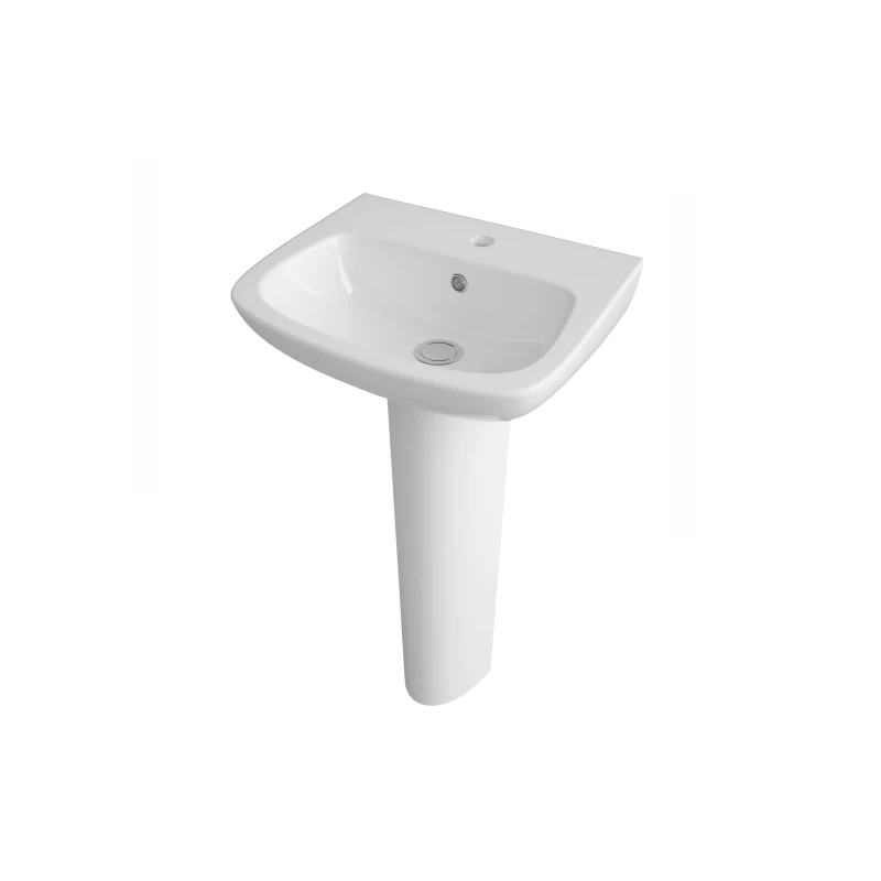 Image of Balterley 1 Tap Hole Ceramic Basin & Full Pedestal, Square Bathroom Sink, 450mm in White White Unisex