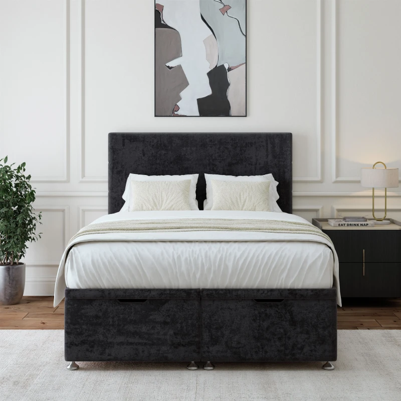 Image of Bedmaster Bedmaster Luxury Velvet Ottoman Divan Base And Plain Headboard in Black Size: Single Black Single Unisex 7867868841373
