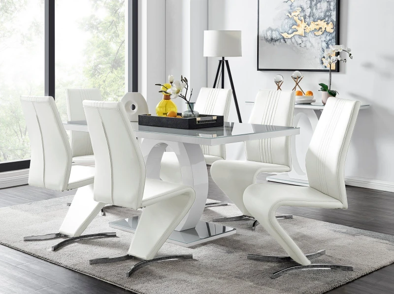 Image of FurnitureboxUK FurnitureboxUK Giovani 6-Seater Grey Glass Dining Table and 6 Willow Faux Leather Dining Chairs in White White One Size Unisex 50565426