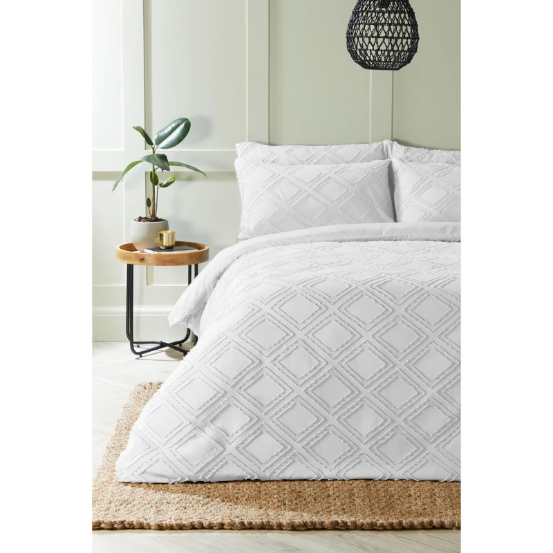 Image of Homelife Diamond Tufted Duvet Set - White White Single