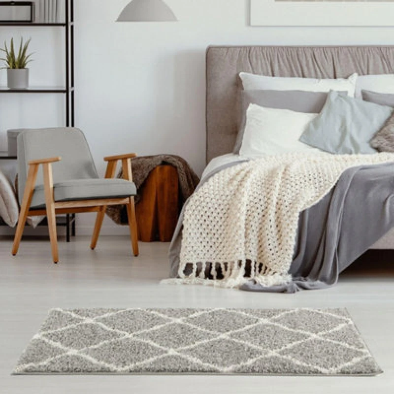 Image of THE RUGS Soft Moroccan Shaggy Rugs & Runners Grey & Ivory Living Room Size: 80cm x 150cm Grey Unisex 80cm x 150 cm