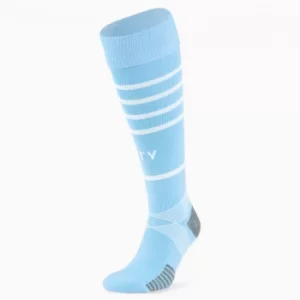 Image of PUMA Man City Replica Hooped Mens Football Socks, Light Blue/White, size 12-14, Clothing