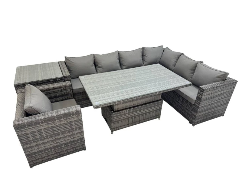 Image of Fimous 7 Seater Rattan Corner Sofa Sets with Chair Side Table Dark Grey Mixed Dark Grey Unisex
