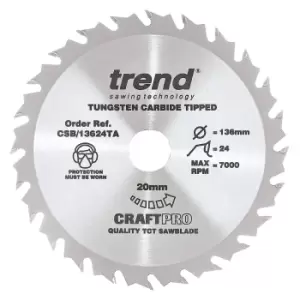 Image of Trend CRAFTPRO Wood Cutting Cordless Saw Blade 136mm 24T 20mm