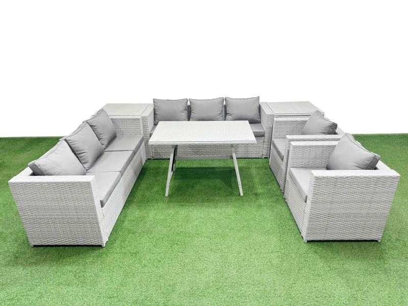 Image of Fimous 8 Seater Garden Furniture Set PE Ratten Garden Sofa Set 2 Side Tables in Light Grey Light Grey Unisex