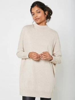 Image of Mint Velvet Funnel Neck Long Jumper - Beige