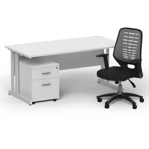 Image of Impulse 1600 x 800 Silver Cant Office Desk White 2 Dr Mobile Ped