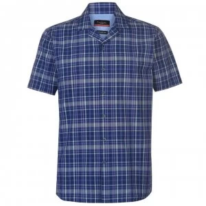 Image of Pierre Cardin Reverse Check Short Sleeve Shirt Mens - Navy/Green/Whte