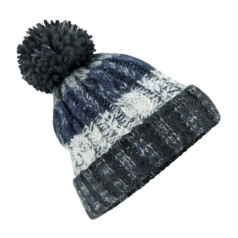 Image of Beechfield Beechfield Men Corkscrew Knitted Pom Pom Beanie Hat in Dark Indigo Dark Indigo One Size Male 5063425451425