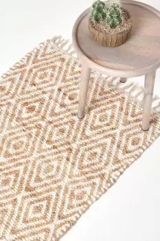 Image of Sierra Neutral Diamond Pattern Hemp Chindi Hall Runner, 66 x 200 cm