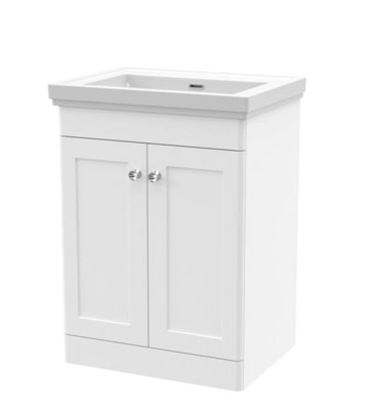 Image of nuie 600mm Floor Standing 2 Door Vanity & Basin 0TH - Satin White CLC125H
