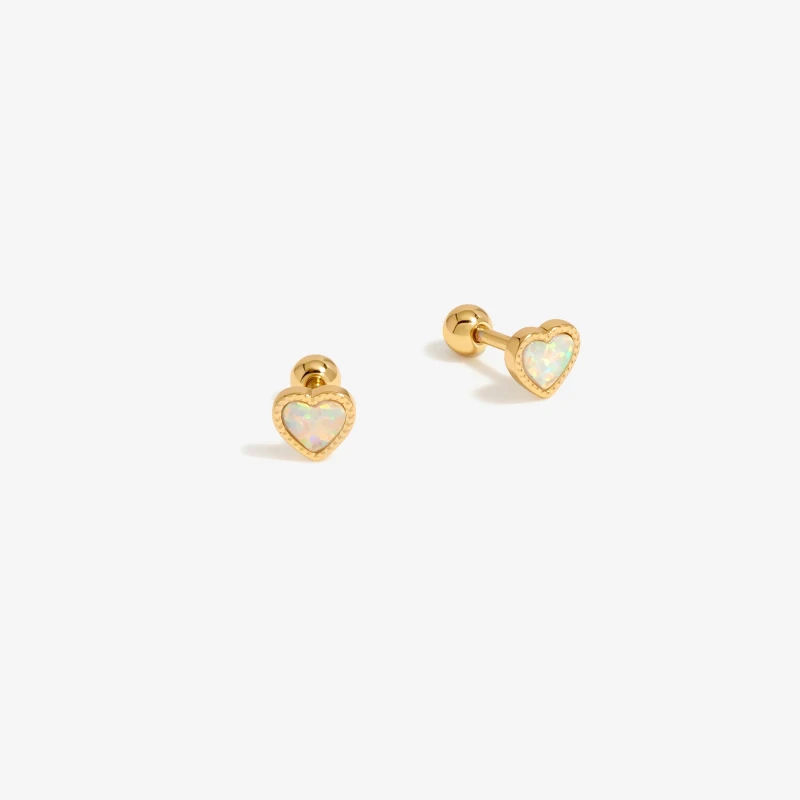 Image of Inicio Gold Plated Mini Opal Heart Stud Earrings - Gift Pouch Gold female