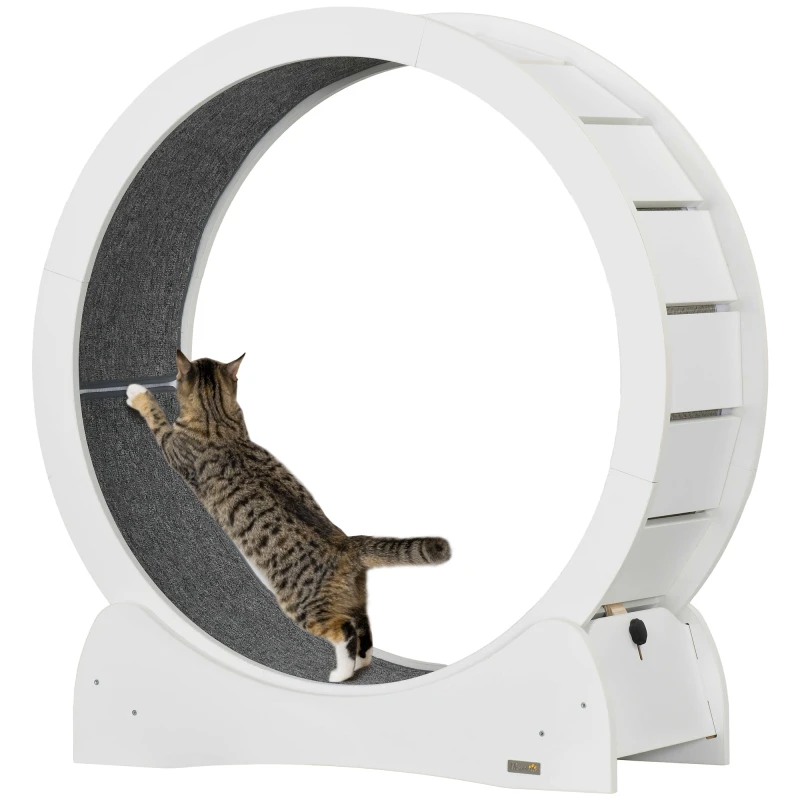 Image of PawHut Cat Treadmill - 30" Wooden Cat Running Wheel with Brake - White TJ Hughes 5056725574826