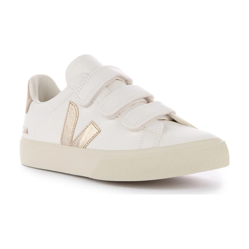 Image of Veja Womens 'Recife Chromfre' Leather Trainers in White Size: 4 White Female 4