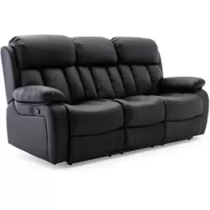 Image of Chester high back manual bond grade leather recliner 3+2+1 suite sofa armchair set Black 3 seater - Black