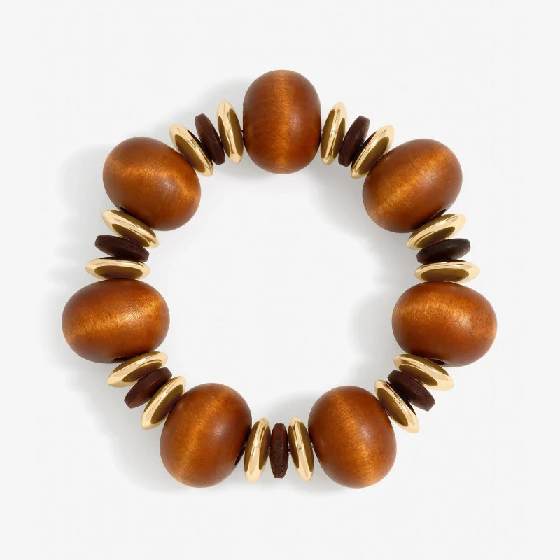 Image of Mood Gold Plated and Wood Orb Stretch Bracelet Gold female One Size