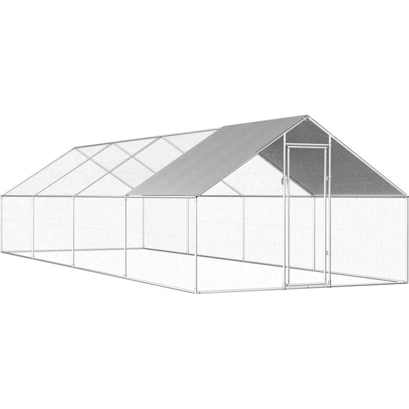 Image of vidaXL Outdoor Chicken Cage 8m Galvanised Steel Silver Frame Grey Roof Coop