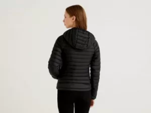 Image of Benetton, Black Puffer Jacket With Hood, taglia 46, Black, Women