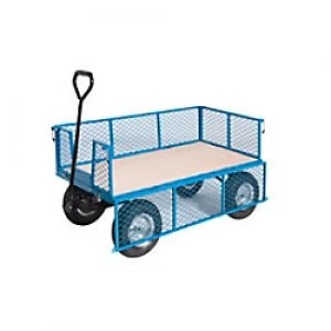 Image of GPC Platform Truck with Reach Compliant Wheels and Mesh Side and Plywood Base Blue Capacity: 400L 4 Castors 600mm x 720mm x 1200mm