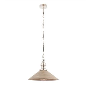 Image of 1 Light Pendant Grey Washed Wood, Bright Nickel Plate, E27