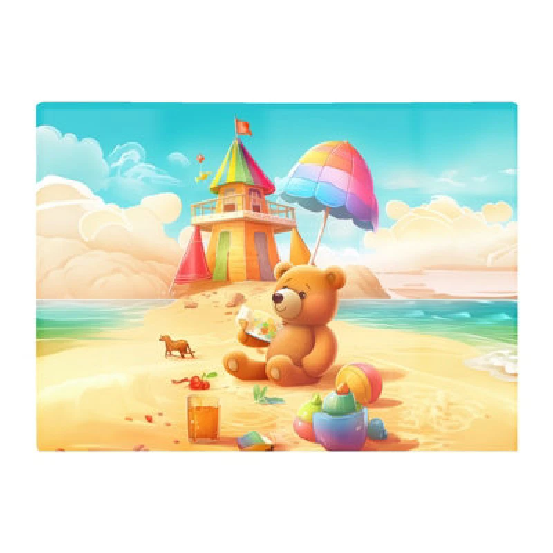 Image of Warren Reed Designer Bear On A Beach Holiday Glass Chopping Board