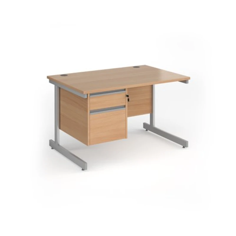 Image of Contract 25 Office Desk Rectangular Desk 1200mm With Pedestal Beech Top With Silver Frame 800mm Depth Contract 25 CC12S2-S-B Beech CC12S2-S-B