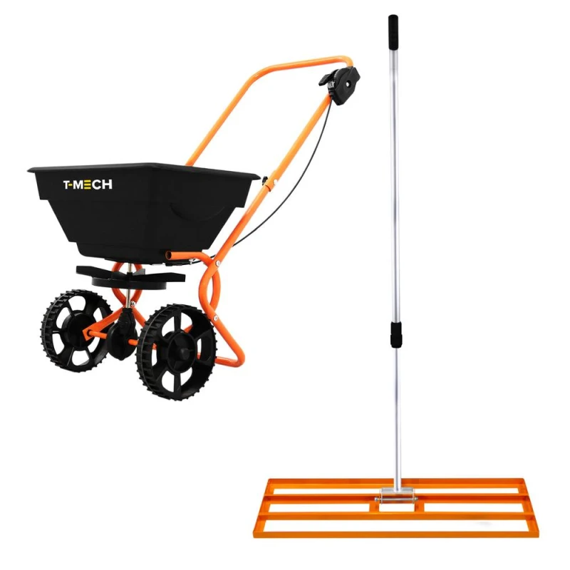 Image of T-mech Rotary Spreader Gritter Fertiliser & Lawn Leveller 100cm Levelling Rake Orange Orange