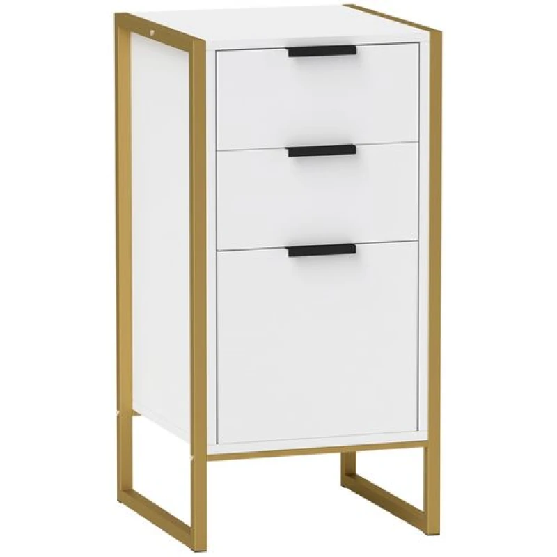 Image of HOMCOM Industrial 3-Drawer Bedroom Chest of Drawers with Metal Frame, White 831-312V00WT
