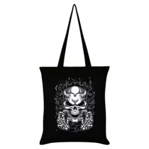 Image of Grindstore Devil Fire Skeleton Tote Bag (One Size) (Black/White)