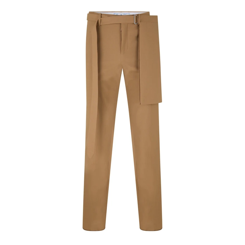 Image of Off White Mens Belt Waist Slim Fit Trousers Camel male 44