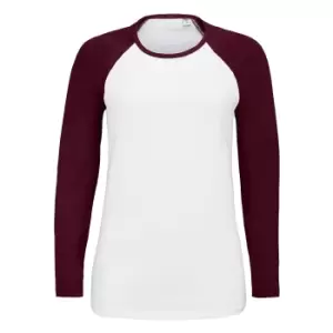Image of SOLS Womens/Ladies Milky Contrast Long Sleeve T-Shirt (M) (White/Burgundy)