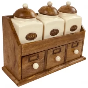 Image of Three Ceramic Jars With Wooden Drawers