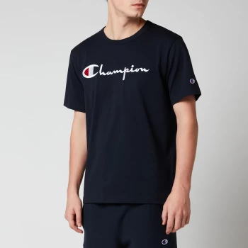 Image of Champion Mens Chest Script Logo T-Shirt - Navy - M