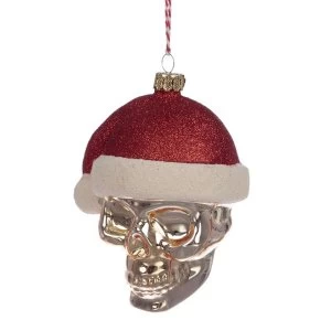 Image of Skull in Santa Hat Glass Christmas Bauble Decoration