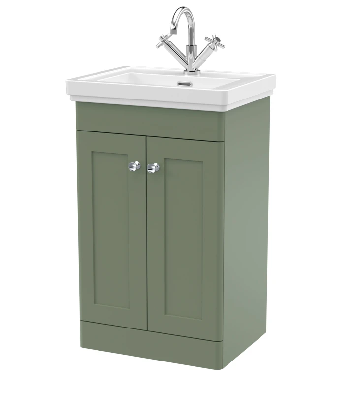 Image of Balterley Floor Standing 2 Door Vanity 1 Tap Hole Fireclay Basin 500mm Green Green unisex