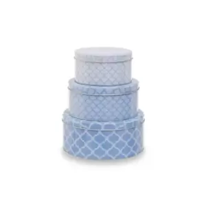 Image of Interiors by PH Printed Storage Tins, Round, Set Of 3 - Blue