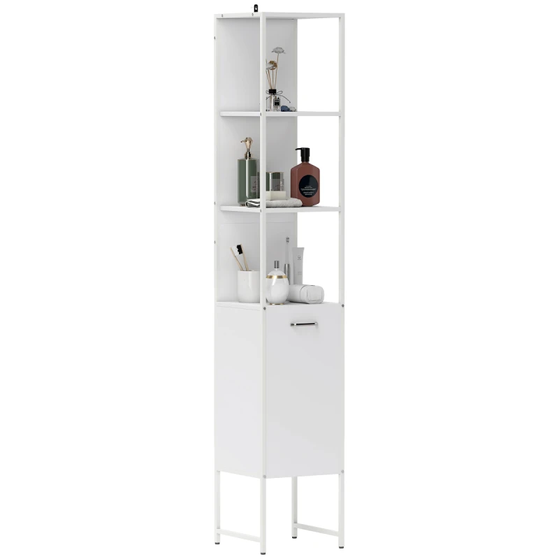 Image of HOMCOM HOMCOM Tall Bathroom Cabinet with 3 Open Shelves Adjustable Shelf, White White One Size Unisex 5063603999954