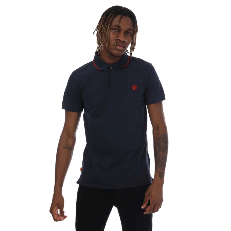 Image of Timberland Millers River Printed Neck Polo Shirt - Blue Blue S