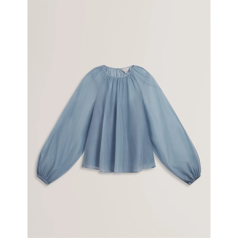 Image of Ted Baker Womens Puff Sleeve Long Blouse Lt-Blue female 8 (XS)