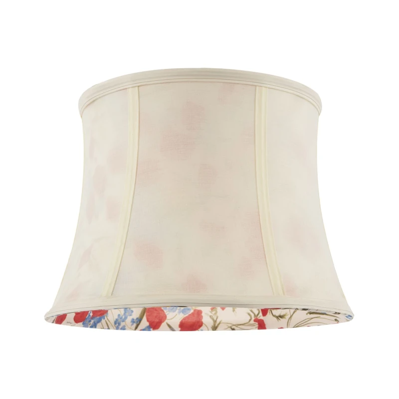 Image of Happy Homewares Classic Curved Cream Cotton Drum Shade with Blue & Red Floral Inner Size: 12" Cream Unisex 12"