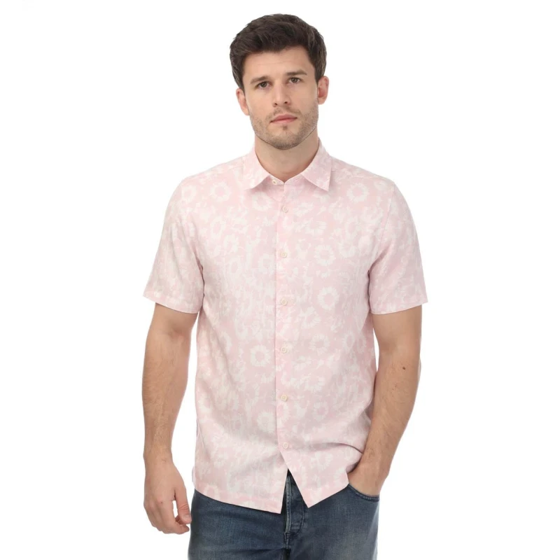 Image of Ted Baker Flaisby Linen Blend Floral Print Shirt - Pink Pink S