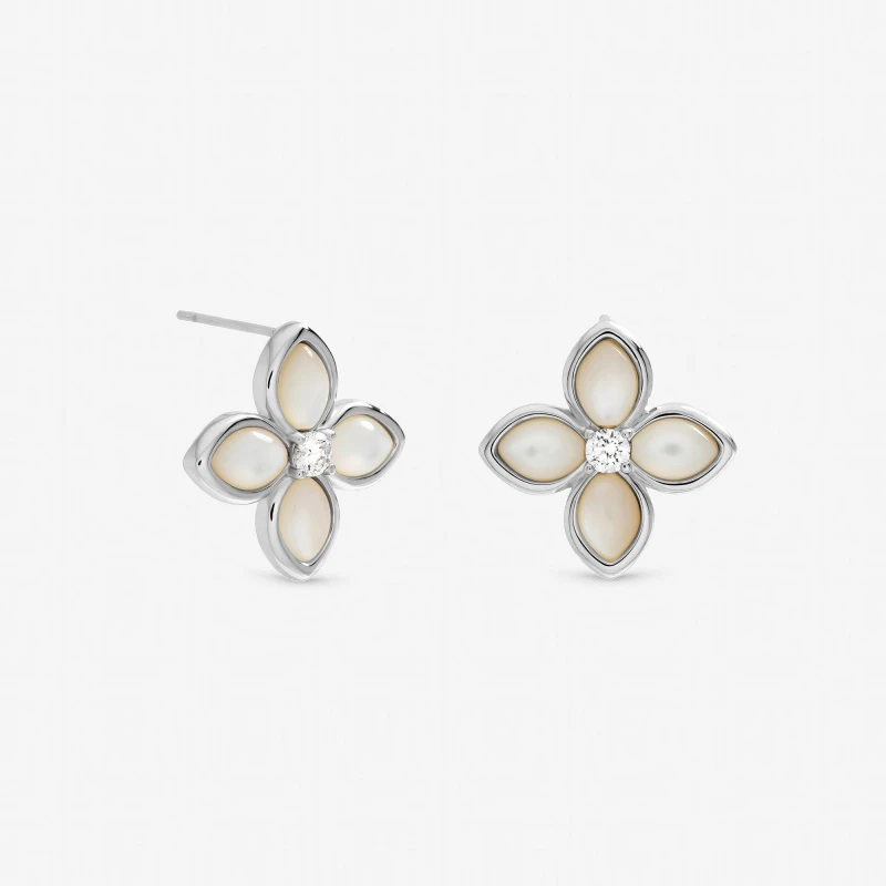 Image of Inicio Sterling Silver Plated Mother of Pearl Studs Silver female One Size
