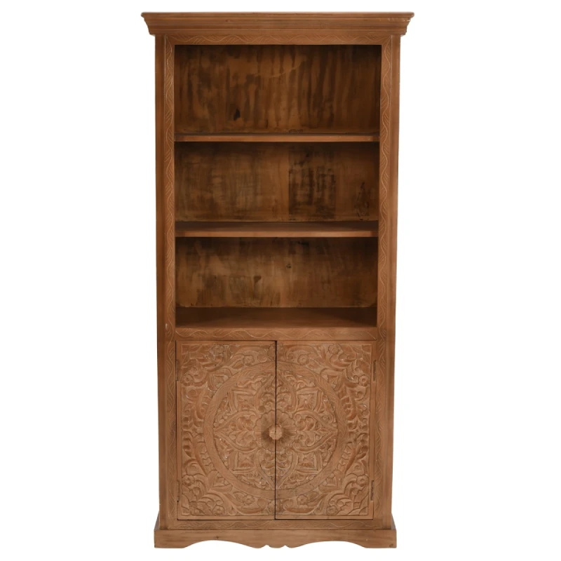 Image of Indian Hub Artwork Mango Wood Large Bookcase