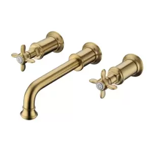 Image of Wall Mounted Brass Double Lever Basin Mixer Tap - Camden